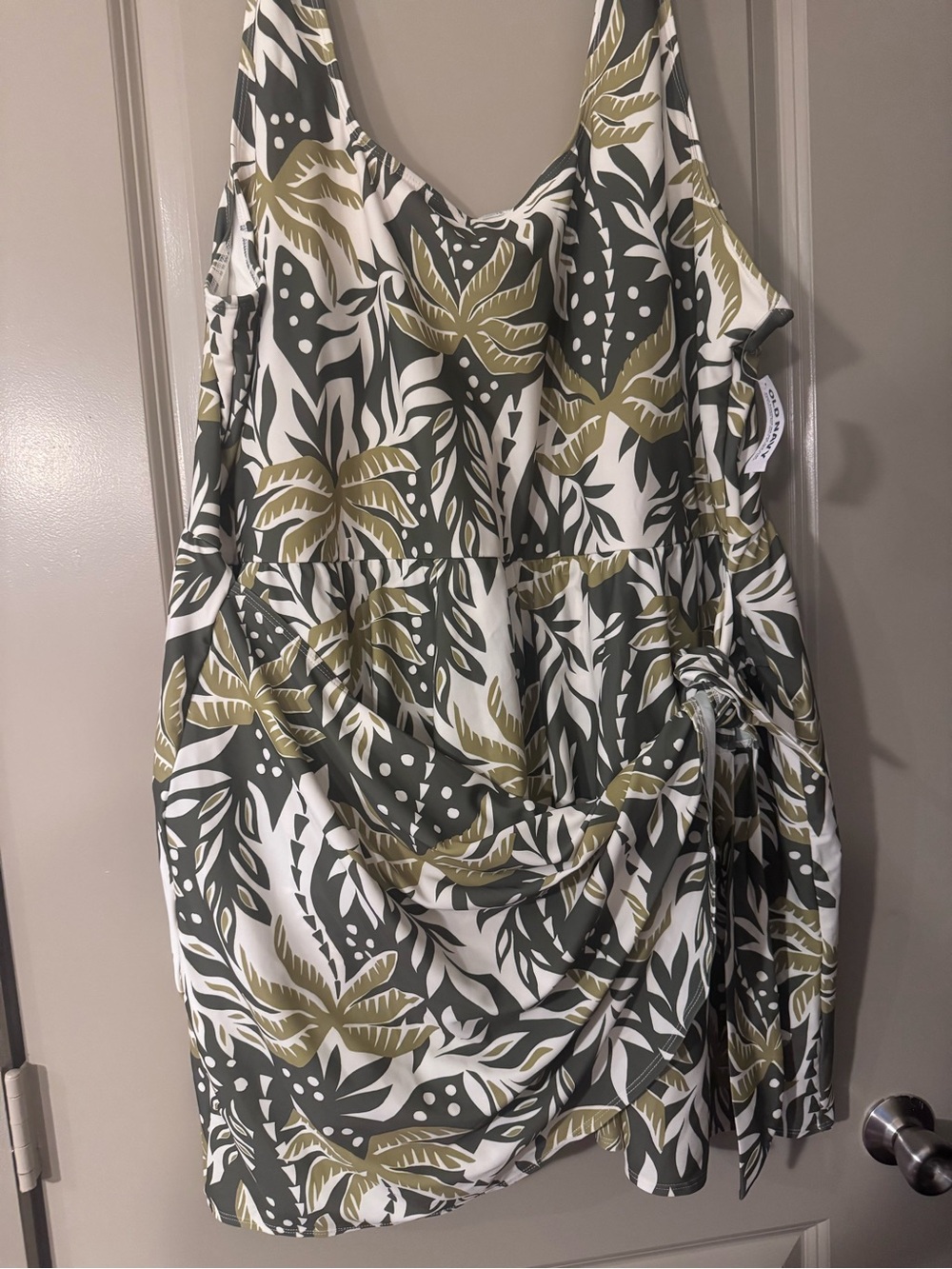 Old Navy Olive and White Tropical Side Tie Swim dress